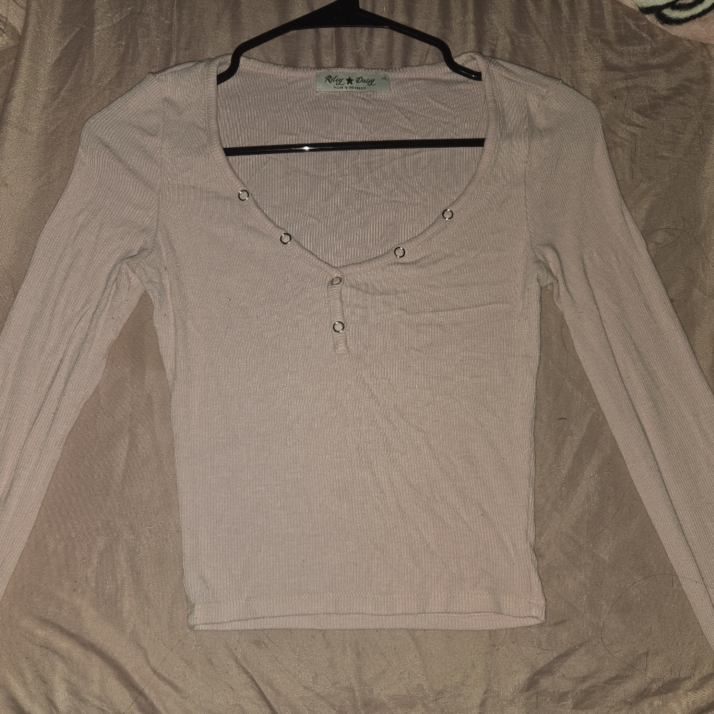 Women's Long-Sleeve Ribbed Henley Top - Light Pink